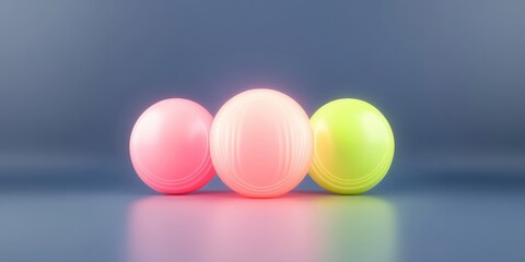 Neon pink green and glowing spheres against a blue abstract background