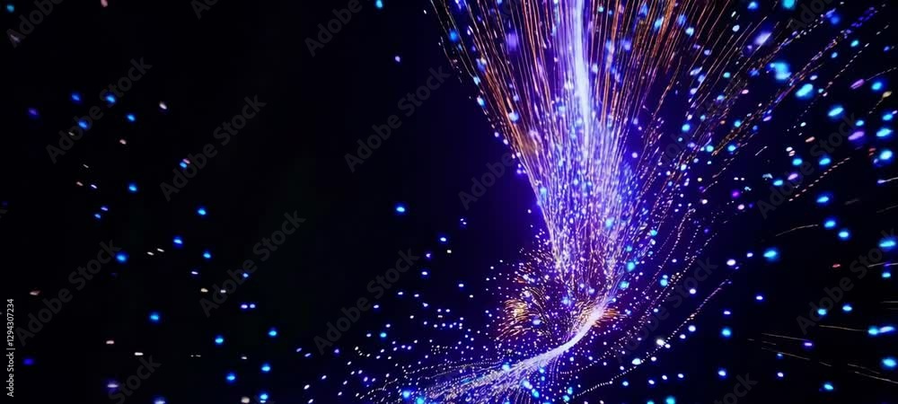 Poster dynamic burst of colorful sparks and light trails in motion