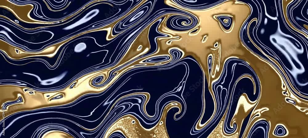 Aufkleber dynamic abstract waves: flowing gold and deep blue liquid patterns in motion