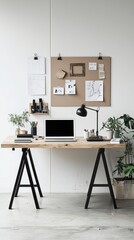 Inspiring creative workspace modern desk and artistic mood board