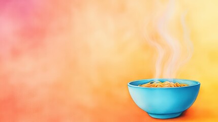 Colorful Watercolor Illustration of Steaming Ramen Bowl