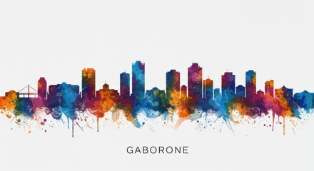 Obraz premium Vibrant watercolor skyline of gaborone with bold splashes of color