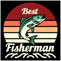Best Fisherman T-Shirt - Retro Fish and Sunset Graphic Tee
