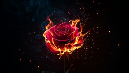 Dramatic Burning Flower Symbolizing Passion and Destruction