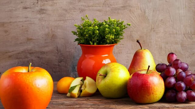 still life with fruits and vegetables