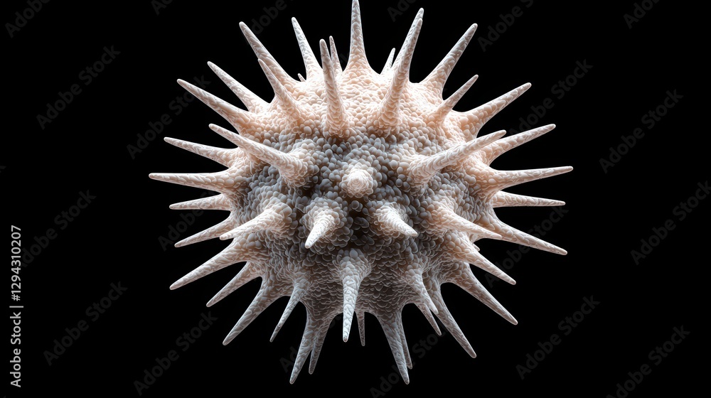 Poster digital representation of a mutating virus with spiked surface features