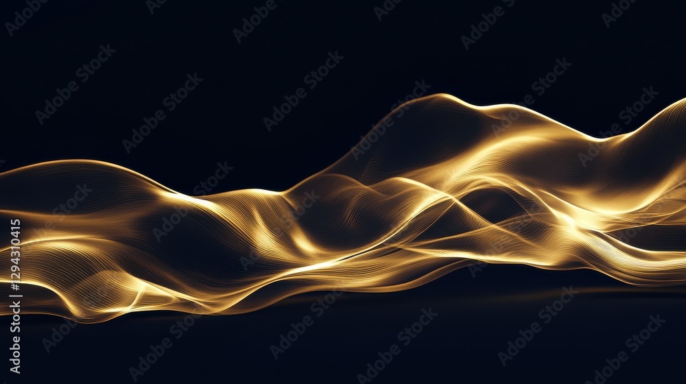 Aufkleber abstract golden wave light pattern on dark background representing fluid motion and energy