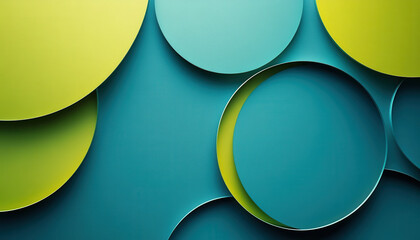 Abstract Geometric Shapes Teal Green Yellow Overlapping Circles Paper Texture Background