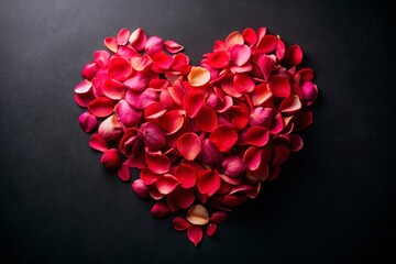 Obraz premium Romantic Heart of Petals on Dark Background - Stock Photo