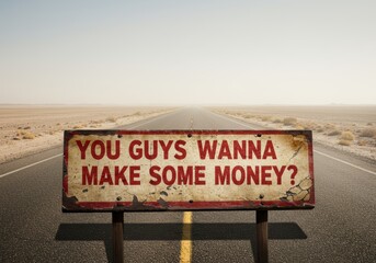 Rustic road sign in desert invites opportunity with vintage charm