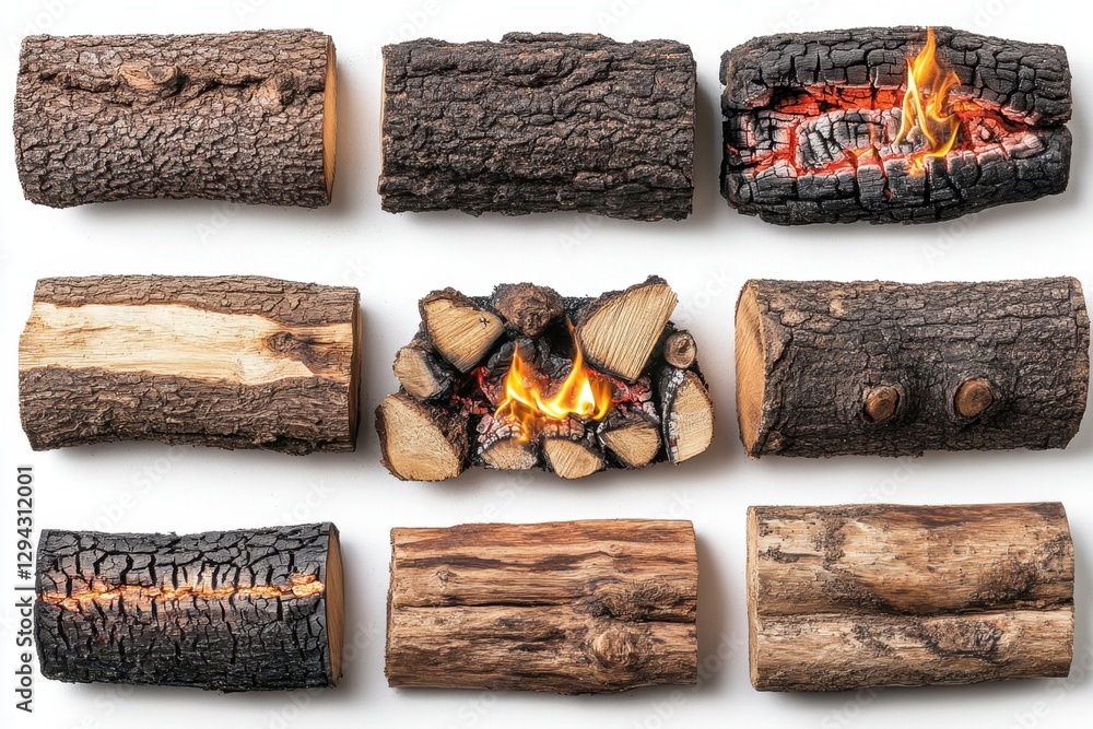 Aufkleber rustic firewood arrangement on white background capturing warmth and texture with a high angle view 