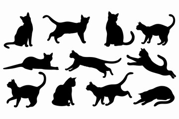 Cats black set, Cat silhouette set, black cats in different poses, Cat Illustration Vector Art & Graphics, Isolated on White Background