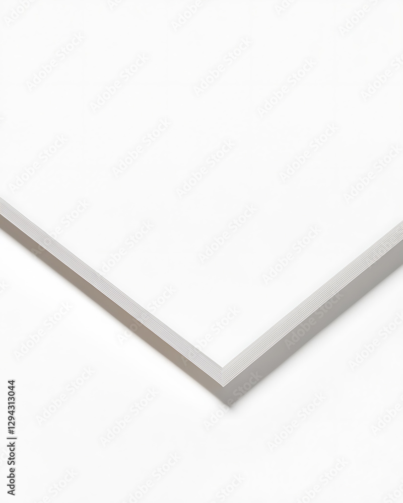 Poster a close-up captures a stack of white paper, neatly aligned, creating a minimalist yet elegant visual