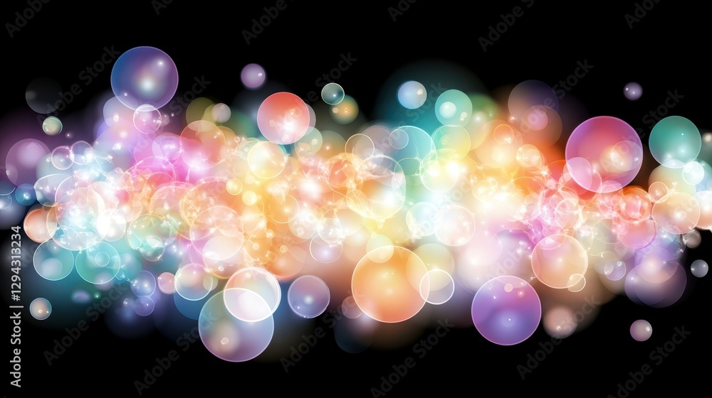 Sticker abstract bubbles of light: a vibrant and colorful abstract design composed of radiant, bokeh-style b