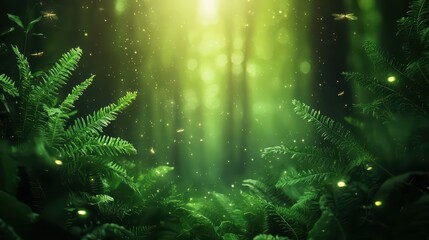 Ethereal Fireflies Glow in a Dense Forest at Dusk