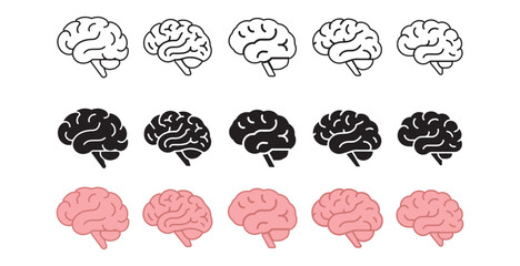 Set of Human brain icon set. Thinking, mind refresh, brain health, Simple brain symbol in side view. Mind sign solid and outline style, creative vector illustration