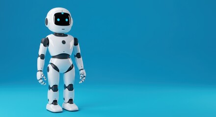 Fototapeta premium Cute humanoid robot standing on a blue background in futuristic setting
