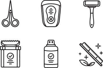 Hair trimer editable flat stroke line art icon set. Outline of removal element. Vector illustration on a white background.