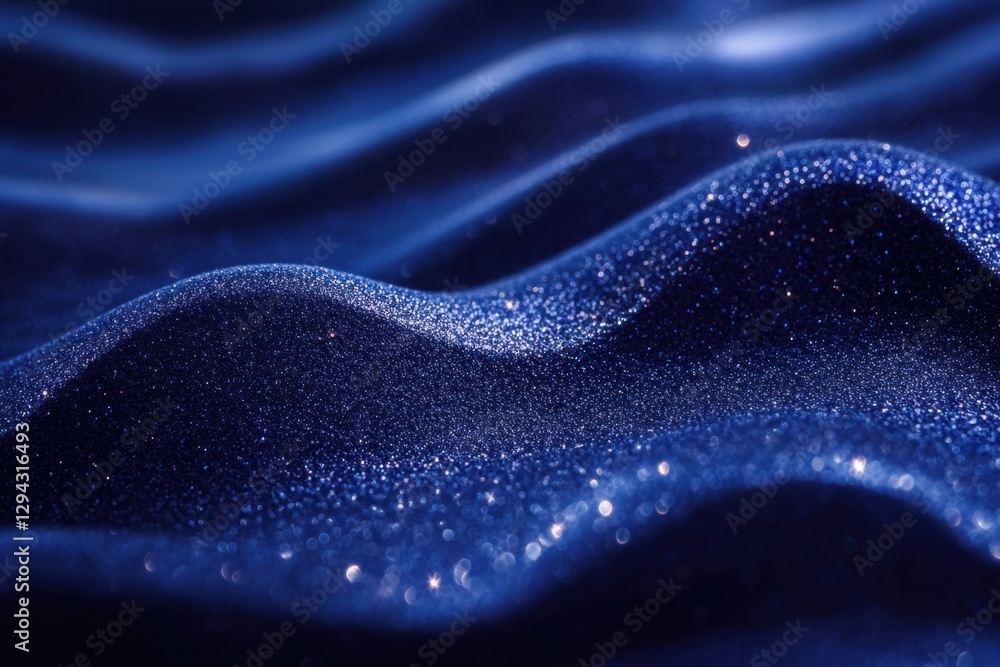 Poster captivating close up of shimmering indigo fabric waves with glittering texture and elegant flowing d