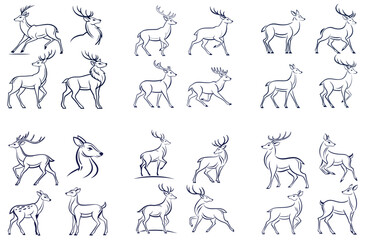 Minimalist Line Art Deer Silhouette – Elegant Wildlife Vector for Nature Lovers. set bundle