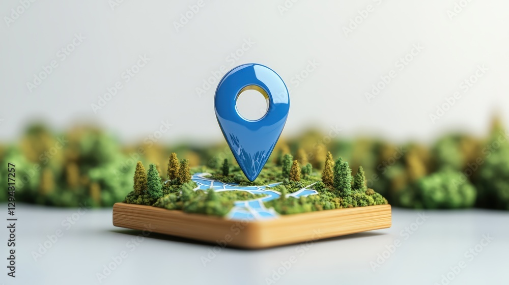 Poster map with a pin icon on a white background representing location and navigation concept