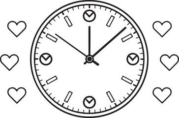 Heart clock editable flat stroke line art icon set. Vector illustration on a white background.