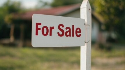 Fototapeta premium White For Sale Sign in Front of House in Rural Setting