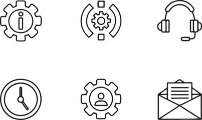 Help line editable flat stroke line art icon set, Outline of contact and support center, email and more. Vector illustration on a white background.