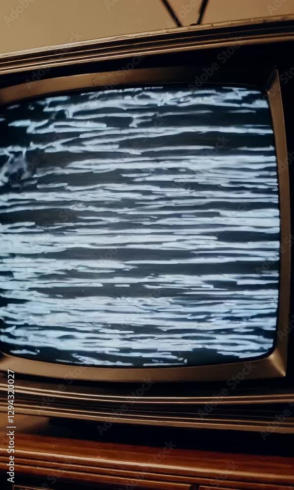 Poster vintage television static transitioning to horizontal lines on screen