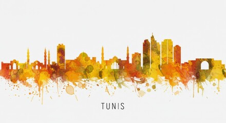Fototapeta premium Vibrant tunis skyline silhouette with artistic watercolor splashes