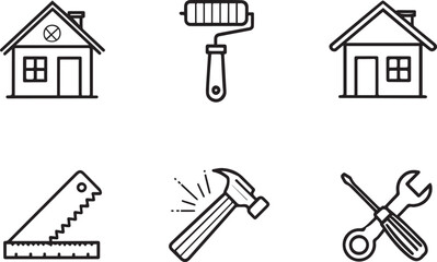 Home renovation editable flat stroke line art icon set, Outline of house repair with elements. Vector illustration on a white background.