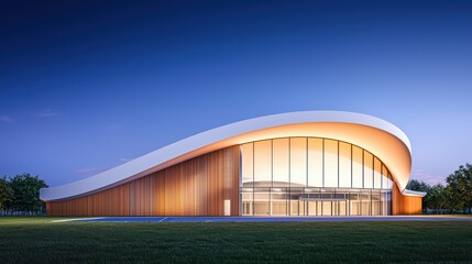 Modern Futuristic Sports Arena Design with Sleek Exterior Features