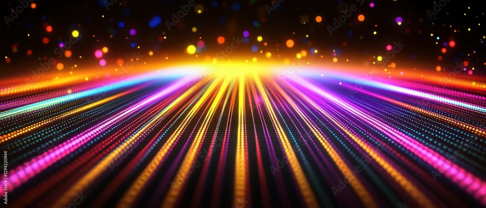 Aufkleber abstract data stream with glowing colorful particles creating dynamic perspective on dark background