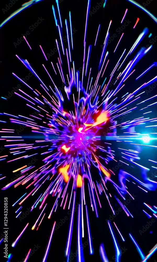 Poster vibrant abstract light explosion creating dynamic energy burst with colorful motion