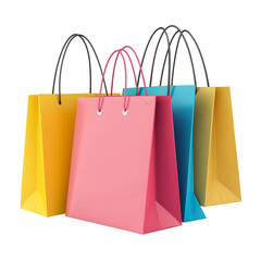 Four shopping bags of different colors and sizes