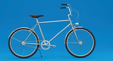 Fototapeta premium Minimalist silver bicycle on blue background