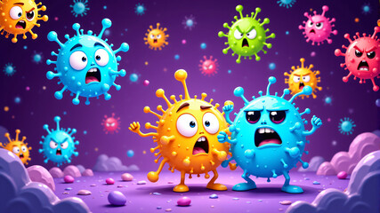 Colorful Cartoon Viruses in Frightening Chaos