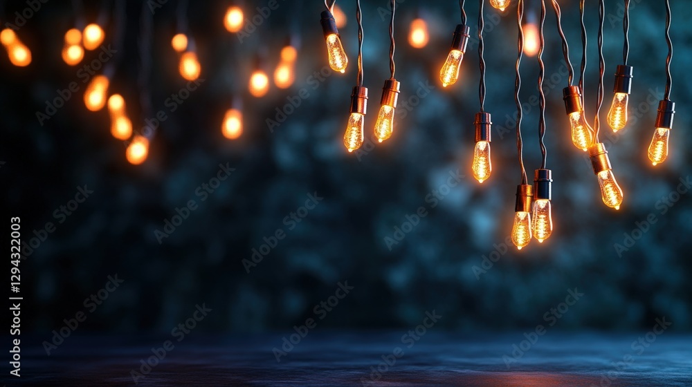 Poster hanging string lights create a beautiful illuminated atmosphere in a cozy indoor setting