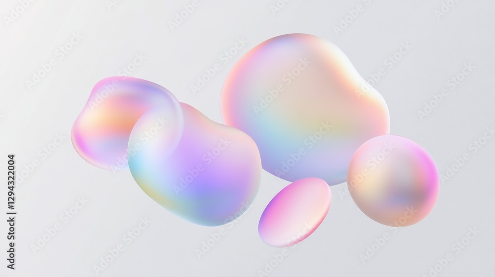 Poster colorful abstract 3d shapes with soft gradient on light background