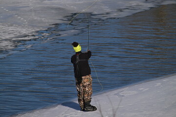 fishing on the river, winter