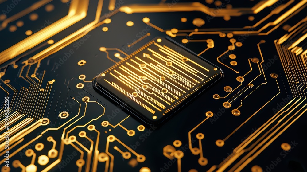 Poster close-up view of quantum processor amidst intricate circuitry patterns