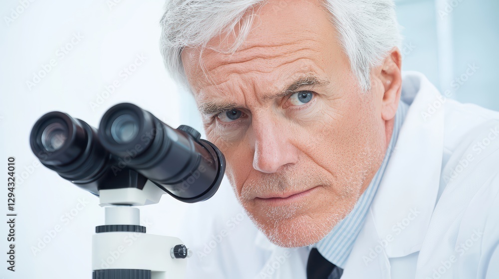 Poster scientist examining samples in chaotic lab environment