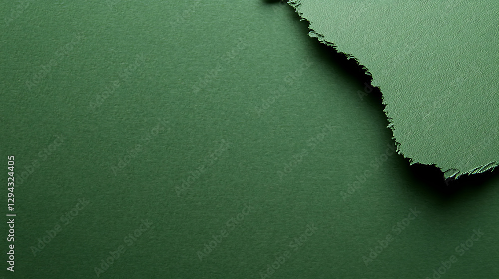 Poster abstract textured paper with a torn edge in shades of green, creating a minimalist and contemporary 