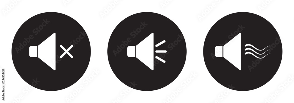 Poster sound volume icons set with different signal levels on white background. аn icon that increases and 