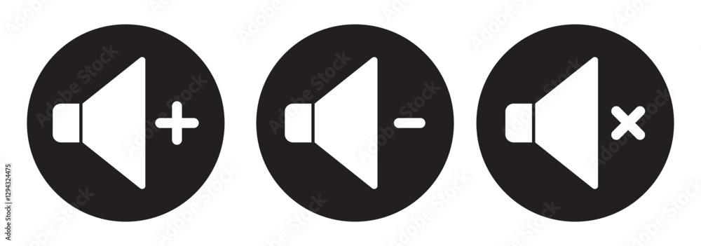 Poster sound volume icons set with different signal levels on white background. аn icon that increases and 