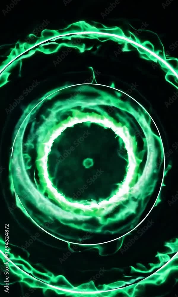 Poster mesmerizing movement of green electric waves in circular patterns