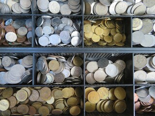 collection of old coins in a market, wallpaper