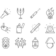 Light icons set. Set of editable stroke icons.Set of Light