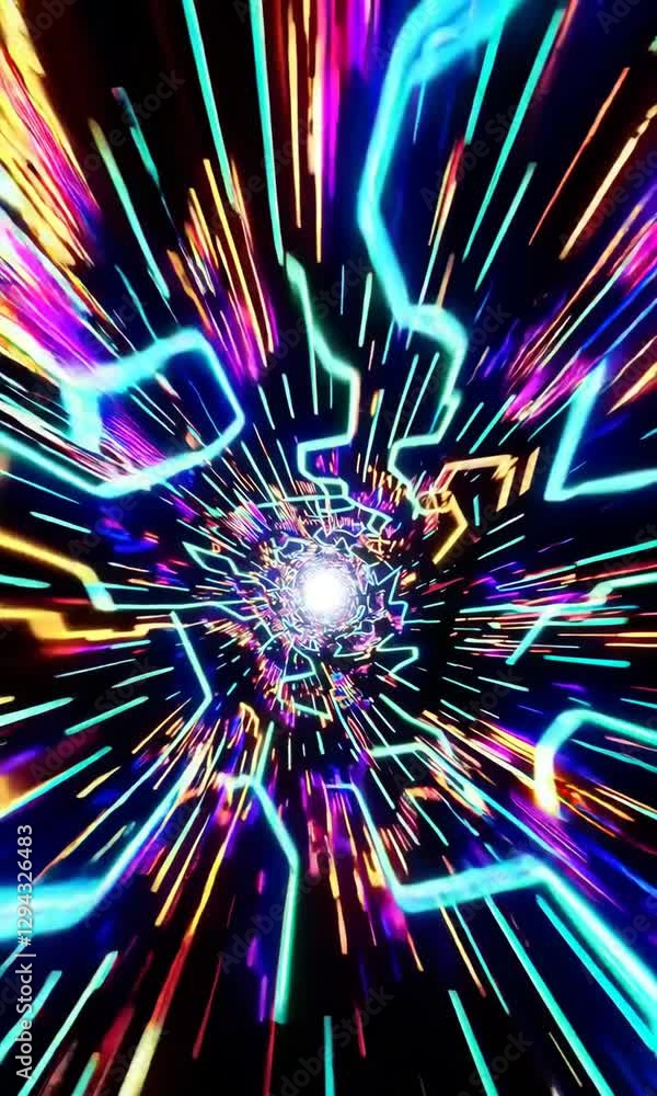 Poster vibrant neon light burst tunnel animation with dynamic energy patterns