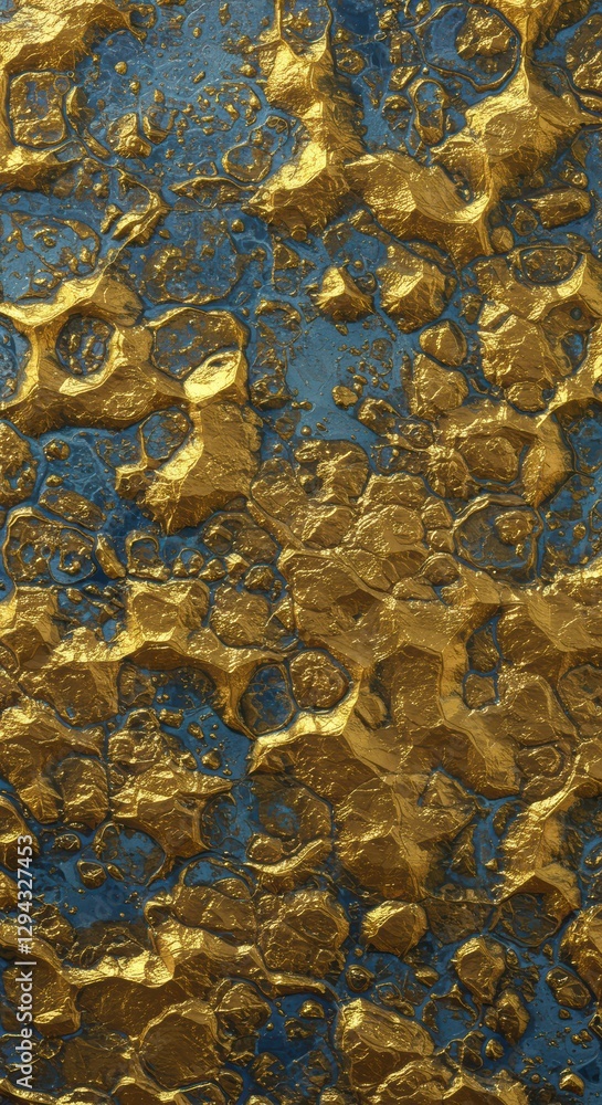 Poster abstract gold and blue metallic texture with hexagonal patterns
